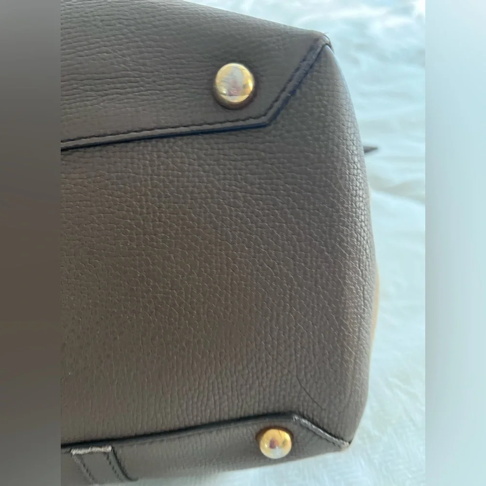 Burberry Brown Leather Tote with Classic Check Trim
